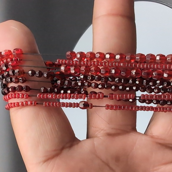 Red Beaded Multi Strand Stretch Bracelet With Red Ribbon Bow - Picture 7 of 9